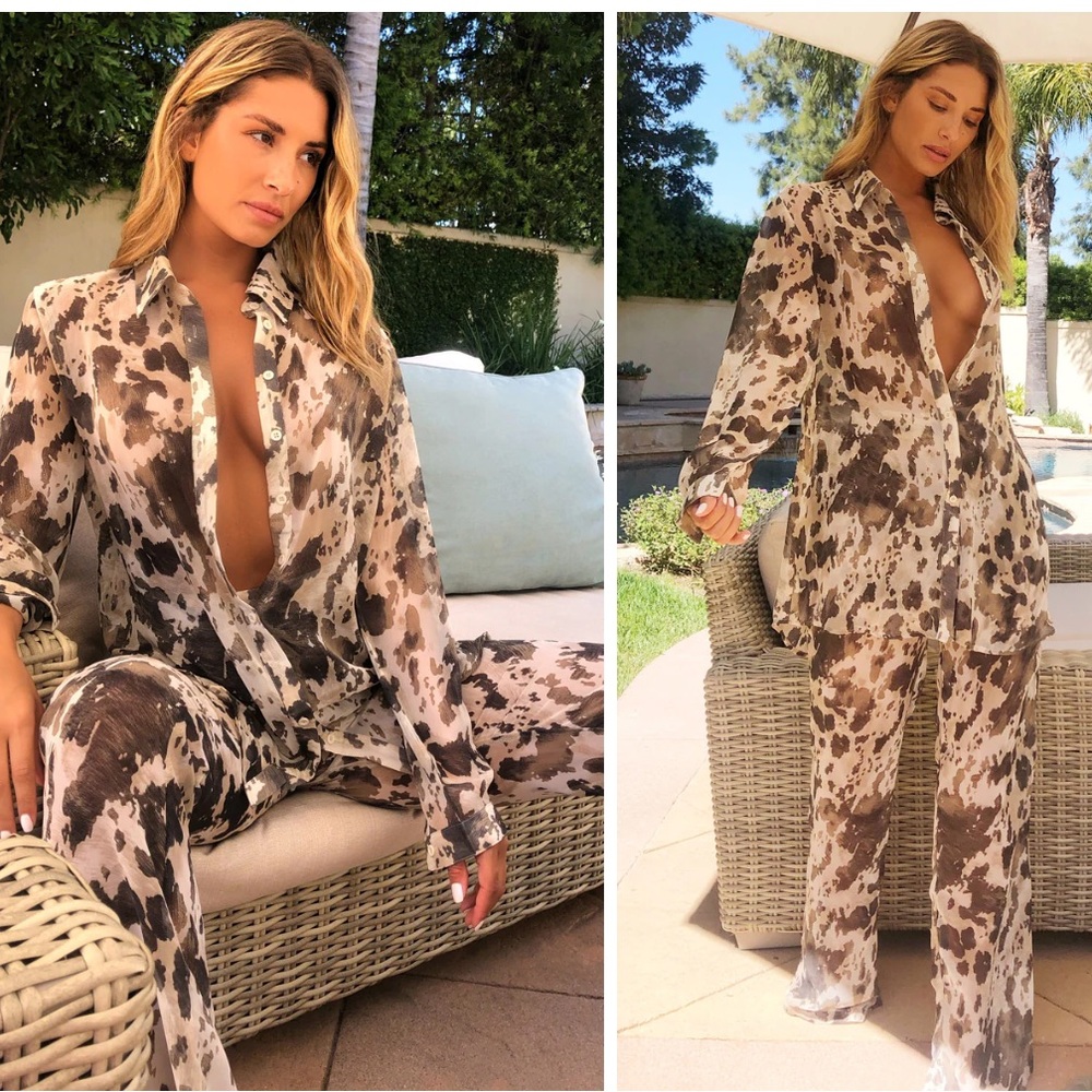 Camouflage Sheer Cover Up Pants and Shirt Set